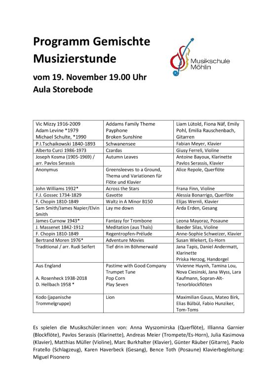 Programm Gemischte Musizierstunde 19.11.25